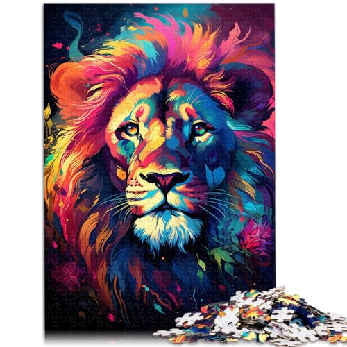 Puzzle für farbenfrohen, psychedelischen Löwenkopf, 1000 Teile, Puzzle für Erwachsene, Holzpuzzle, einzigartige Heimdekoration und Geschenke, 1000 Teile (50 x 75 cm) von LGNBTGM