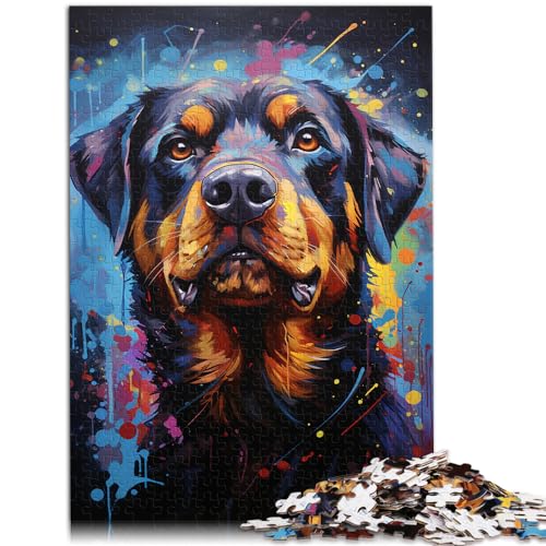 Puzzle für farbenfrohen, psychedelischen Rottweiler, 1000 Teile, Holzpuzzle, Spaß bei Aktivitäten zu Hause, Geburtstagsgeschenk, Reisegeschenk, 1000 Teile (50 x 75 cm) von LGNBTGM