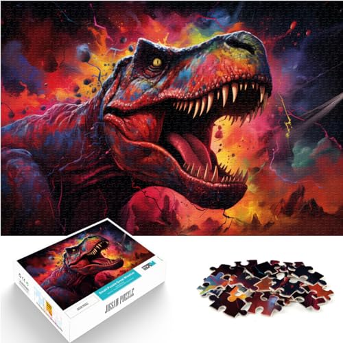 Puzzle für farbenfrohen, psychedelischen Tyrannosaurus Rex, Puzzle mit 1000 Teilen für Erwachsene, Holzpuzzle, Denkspiel, 1000 Teile (50 x 75 cm) von LGNBTGM