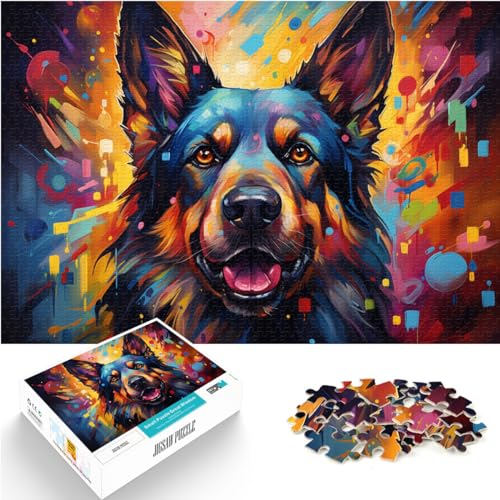 Puzzle für farbenfrohen psychedelischen Deutschen Schäferhund, Puzzle für Erwachsene, 1000 Teile, Holzpuzzle, Lernspiele für Zuhause, DIY-Spielzeug, 1000 Teile (50 x 75 cm) von LGNBTGM