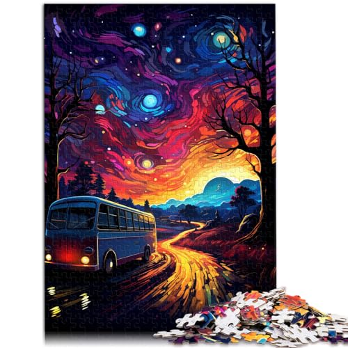 Puzzle für farbenfrohen und psychedelischen Sternennachtbus und das Puzzle mit 300 Teilen für Erwachsene, Holzpuzzle, anspruchsvolles Spielspielzeug, 300 Teile (26 x 38 cm) von LGNBTGM