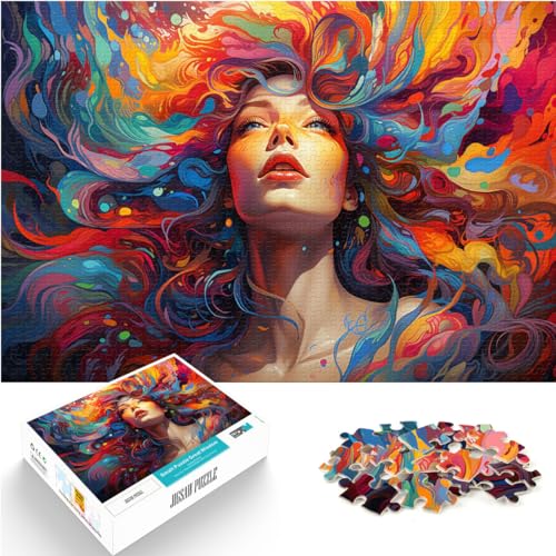 Puzzle für farbenfrohes, psychedelisches Schönheitsmädchen, 1000 Teile, Puzzle aus Holz, Dekomprimieren, geistiges Lernspielzeug, 1000 Teile (50 x 75 cm) von LGNBTGM