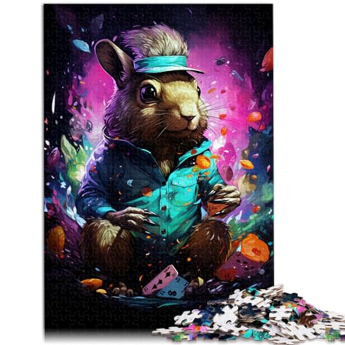 Puzzle für farbenfrohes psychedelisches Eichhörnchen-Poker, 1000 Puzzleteile für Erwachsene, Holzpuzzle für Familienspaß und Spieleabend, 1000 Teile (50 x 75 cm) von LGNBTGM