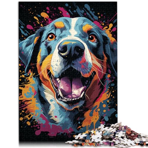 Puzzle für farbenfrohes psychedelisches Hundegemälde für Erwachsene, 500 Teile, Holzpuzzle, Familienspiele, Weihnachts- und Geburtstagsgeschenke, 500 Teile (38 x 52 cm) von LGNBTGM