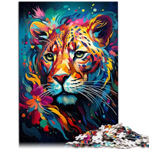 Puzzle für psychedelischen, bunten Leoparden für Erwachsene, 1000-teiliges Puzzle, Holzpuzzle mit passendem Poster und Wissensblatt, 1000 Teile (50 x 75 cm) von LGNBTGM