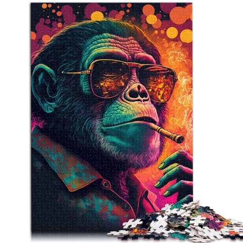 Puzzle mit Marihuana-Affen-Motiv, 300 Teile, für Erwachsene, Holzpuzzle, Familienspiel, Stressabbau, schwieriges Herausforderungspuzzle, 300 Teile (26 x 38 cm) von LGNBTGM