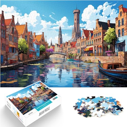 Puzzle zum Ausmalen, Brügge, Puzzle für Erwachsene, 1000 Teile, Holzpuzzle, Spielzeug, Puzzle, Lernspiele, Stressabbau-Puzzle, 1000 Teile (50 x 75 cm) von LGNBTGM