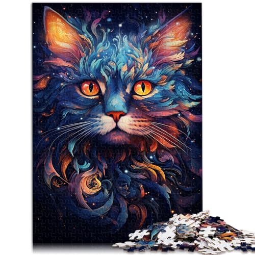 Puzzle zum Ausmalen, Galaxie-Katze, für Erwachsene, 500 Teile, Puzzle-Geschenke, Holzpuzzle ganze Familie und die 500 Teile (38 x 52 cm) von LGNBTGM