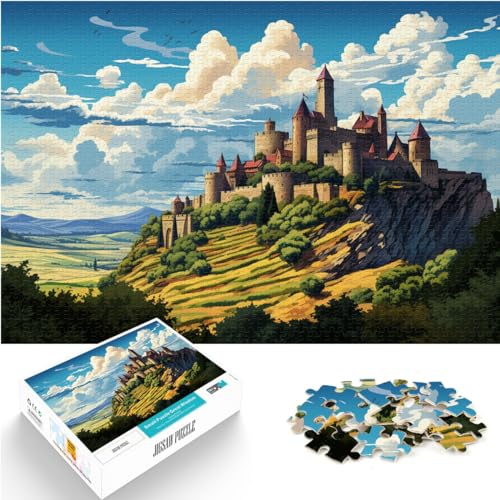 Puzzle zum Ausmalen, Schloss Carcassonne, 1000-teiliges Holzpuzzle für Erwachsene mit vollständig ineinander greifenden und zufällig geformten Teilen, 1000 Stück (50 x 75 cm) von LGNBTGM