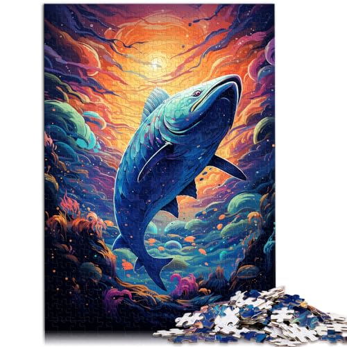 Puzzle zum Ausmalen, blauer Fisch, 300-teiliges Puzzle für Erwachsene, Holzpuzzle, ganze Familie, 300 Teile (26 x 38 cm) von LGNBTGM