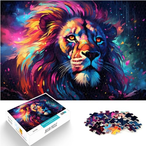 Puzzle zum Verschenken, Fantasie-Neonlöwe, 300 Puzzles für Erwachsene, 300 Teile, Holzpuzzle mit passendem Poster und Wissensblatt, 300 Teile (26 x 38 cm) von LGNBTGM