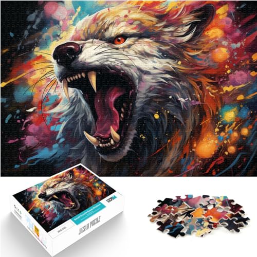 Puzzle zum Verschenken, Farbiges Fantasie-Puzzle mit gewalttätigem Wolf, 1000 Teile, Holzpuzzle, Spielzeug, Puzzle, Lernspiele, Stressabbau-Puzzle, 1000 Teile (50 x 75 cm) von LGNBTGM