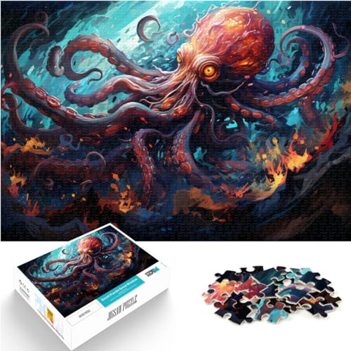 Puzzle zum Verschenken, Psychedelisches, farbenfrohes Oktopus-Kunstpuzzle für Erwachsene, 500-teiliges Holzpuzzle als Geschenk für Freunde und Familie, 500 Teile (38 x 52 cm) von LGNBTGM