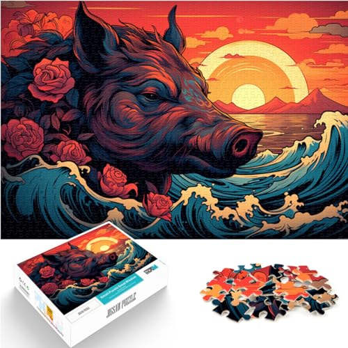 Puzzle zum Verschenken, Wildschwein auf dem Meer, Puzzle für Erwachsene, 1000 Teile, Holzpuzzle, Weihnachts- und Geburtstagsgeschenke, 1000 Teile (50 x 75 cm) von LGNBTGM