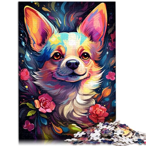 Puzzle zum Verschenken, farbenfrohe Zeichnung eines Chihuahua-Hundes, 500-teiliges Puzzle für Erwachsene, Holzpuzzle, tolle Geschenke für Weihnachten, 500 Teile (38 x 52 cm) von LGNBTGM