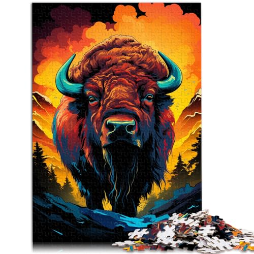 Puzzles, Geschenke, Spielzeug, Bisons, farbenfrohes psychedelisches 1000-teiliges Premium-Puzzle, Holzpuzzle, Familienaktivitätspuzzle, Lernspiele, 1000 Teile (50 x 75 cm) von LGNBTGM