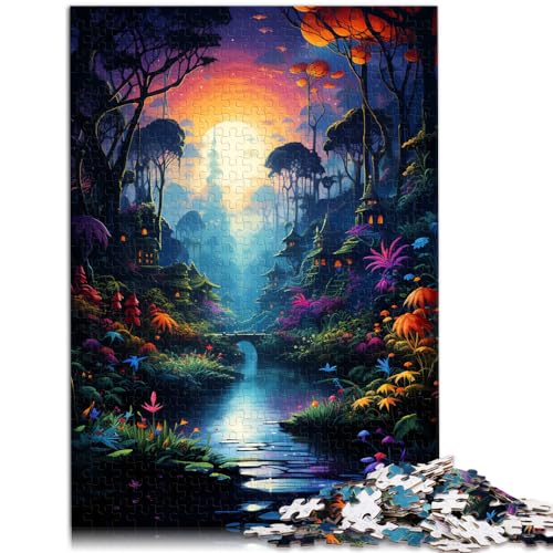 Puzzles, farbenfroher, Psychedelischer Sonnenuntergangsdschungel, 1000 Teile, Puzzle für Erwachsene, Holzpuzzle, Familienaktivitätspuzzle, Lernspiele, 1000 Teile (50 x 75 cm) von LGNBTGM