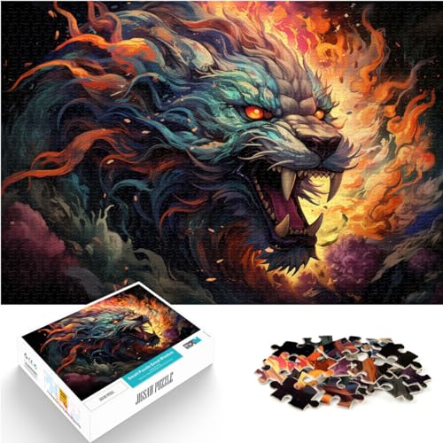 Puzzles, farbenfrohes, psychedelisches Riesenpuzzle mit Drachen und Löwen, 300 Teile für Erwachsene, Holzpuzzle, Familienaktivitätspuzzle, 300 Teile (26 x 38 cm) von LGNBTGM