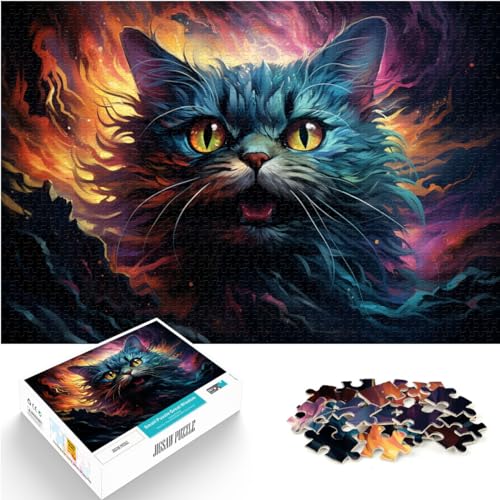 Puzzles Bunte Katze 1000-teiliges Puzzle Lernspiele Holzpuzzle Familienspiel Stressabbau Schwieriges Herausforderungspuzzle 1000 Teile (50 x 75 cm) von LGNBTGM