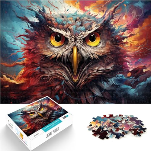 Puzzles Bunte psychedelische Eule für Erwachsene Puzzles 1000 Teile Holzpuzzle Wanddekoration Einzigartige Geburtstags 1000 Teile (50 x 75 cm) von LGNBTGM