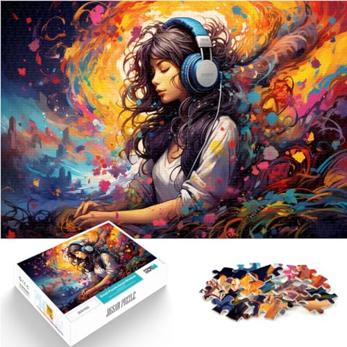 Puzzles Geschenke Spielzeug Buntes Mädchen hört Musik Puzzle für Erwachsene 1000 Teile Holzpuzzle Dekomprimieren Intellektuelles Lernspielzeug 1000 Teile (50 x 75 cm) von LGNBTGM