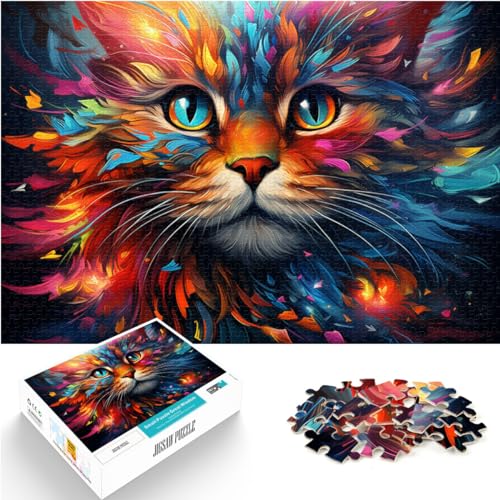 Puzzles Lernspiele Bunte psychedelische Kunstkatze Puzzle für Erwachsene 1000 Teile Holzpuzzle Spaß für die ganze Familie Puzzles 1000 Teile (50x75cm) von LGNBTGM