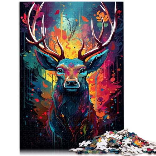 Puzzles als Geschenke, farbenfrohe psychedelische Elchkunst, 500-teiliges Puzzlespiel, Holzpuzzles, Spaß für die ganze Familie, Puzzles 500 Teile (38 x 52 cm) von LGNBTGM