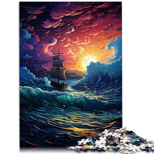 Puzzles für Fantasie-Segelboot bei Sonnenuntergang. Puzzles für Erwachsene, 1000-teiliges Holzpuzzle für Familienspaß und Spieleabende. 1000 Teile (50 x 75 cm) von LGNBTGM