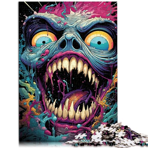 Puzzles für Puzzle Bunter Psychedelischer böser Totenkopf 1000 Teile Premium Puzzle Holzpuzzle mit passendem Poster und Wissensblatt 1000 Teile (50x75cm) von LGNBTGM