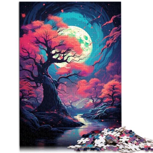 Puzzles für Sakura-Baum unter Vollmond, 1000-teiliges Puzzle für Erwachsene, Holzpuzzle mit vollständig ineinander greifenden und zufällig geformten Teilen, 1000 Stück (50 x 75 cm) von LGNBTGM