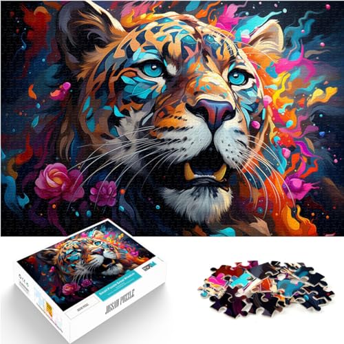 Puzzles für farbenfrohe, psychedelische Leoparden. Schwierige, anspruchsvolle Puzzles, 500-teiliges Holzpuzzle, Künstlersammlung, bildende Kunst, 500 Teile (38 x 52 cm) von LGNBTGM