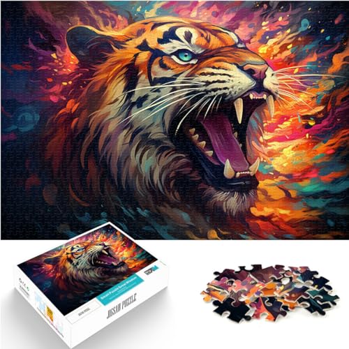 Puzzles für farbenfrohe, psychedelische Tigerkunst, 1000-teiliges Puzzle für Erwachsene, Holzpuzzle, interessantes Puzzle zur Stressreduzierung, 1000 Teile (50 x 75 cm) von LGNBTGM