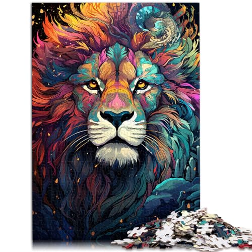 Puzzles für farbenfrohe Psychedelie mit niedlichem Löwen, 300 Teile, Puzzle für Erwachsene, Holzpuzzle, Familienaktivität, Puzzle, Lernspiele, 300 Teile (26 x 38 cm) von LGNBTGM