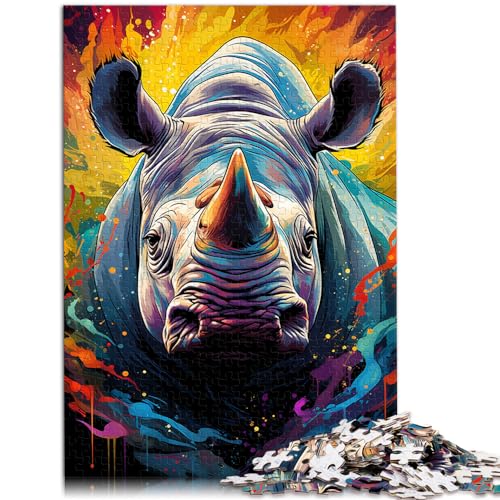 Puzzles für farbenfrohes psychedelisches Nashorn, 1000-teiliges Puzzle aus Holz, anspruchsvolles, unterhaltsames Spiel für die ganze Familie, 1000 Teile (50 x 75 cm) von LGNBTGM