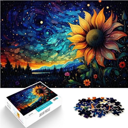 Puzzlespiel Bunte psychedelische Sonnenblumen im Sternenhimmel, Puzzle 500 Teile für Erwachsene, Holzpuzzle, Denkspiel 500 Teile (38 x 52 cm) von LGNBTGM