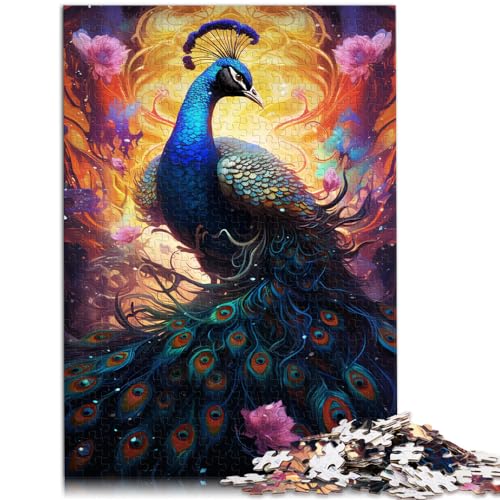 Puzzlespiele, Bunter Psychedelischer Pfau, 1000 große Teile, Puzzle für Erwachsene, Holzpuzzle mit passendem Poster und Wissensblatt, 1000 Teile (50 x 75 cm) von LGNBTGM