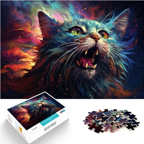 Puzzlespiele, farbenfrohe psychedelische Maine-Coon-Katze, 300-teiliges Puzzle für Erwachsene, Holzpuzzle, Familienpuzzlespiel, Geburtstagsgeschenke, 300 Teile (26 x 38 cm) von LGNBTGM