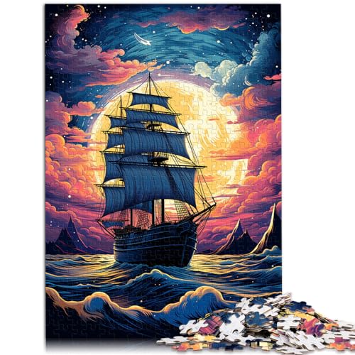 Puzzlespiele Sonnenuntergangsboot auf dem Meer 1000-teiliges Puzzle für Erwachsene Holzpuzzle Interessantes Puzzle zur Stressreduzierung 1000 Teile (50 x 75 cm) von LGNBTGM