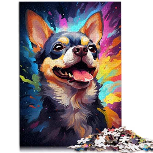 Spiel-Geschenk-Puzzle, Bunte Zeichnung eines Chihuahua-Hundes für Erwachsene, 1000-teiliges Puzzle, Holzpuzzle, dekomprimierendes geistiges Lernspielzeug, 1000 Teile (50 x 75 cm) von LGNBTGM