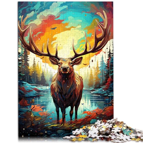 Spiel-Geschenk-Puzzle, farbenfroher Psychedelischer Hirsch für Erwachsene, 1000-teiliges Puzzle, Lernspiele, Holzpuzzle, Wichtelgeschenke, 1000 Teile (50 x 75 cm) von LGNBTGM