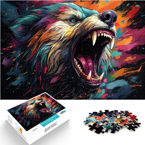 Spielgeschenk-Puzzle, Bunter Psychedelischer Bär, 500-teiliges Puzzle für Erwachsene, Holzpuzzle mit passendem Poster und Wissensblatt, 500 Teile (38 x 52 cm) von LGNBTGM