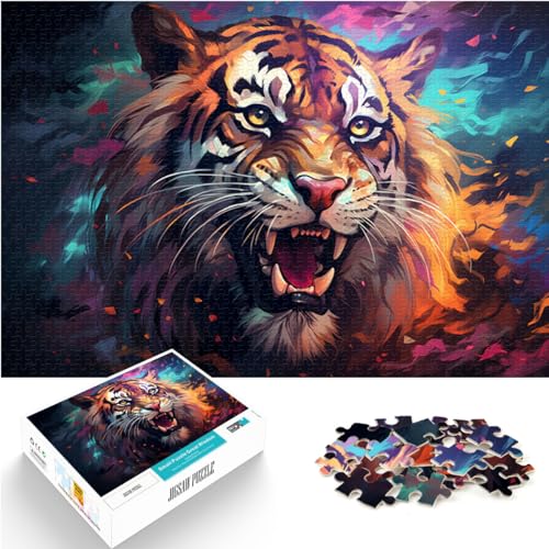 Spielgeschenk-Puzzle, farbenfroher Psychedelischer Tiger für Erwachsene, 1000-teiliges Puzzle, Lernspiele, Holzpuzzle, Familienpuzzlespiel, Geburtstagsgeschenke, 1000 Teile (50 x 75 cm) von LGNBTGM