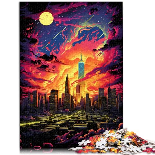 Spielgeschenk-Puzzle, psychedelische Skyline von New York für Erwachsene, 500-teiliges Puzzle, Holzpuzzle als Geschenk für die ganze Familie, 500 Teile (38 x 52 cm) von LGNBTGM