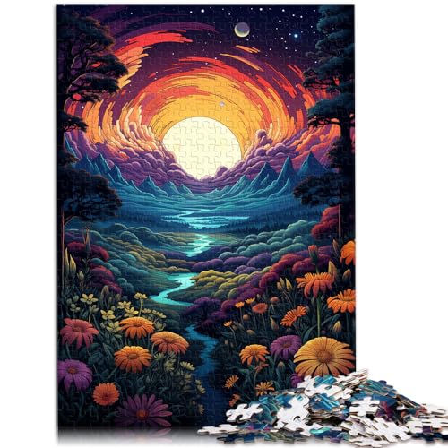 Spielgeschenk Puzzle Bunte Fantasie-Sonnenuntergangsblumen Kunst-Puzzle für Erwachsene 1000 Teile Holzpuzzle Staycation Zeit totschlagen 1000 Teile (50 x 75 cm) von LGNBTGM