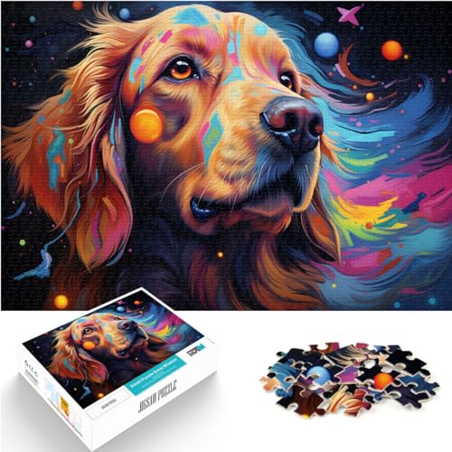 Spielgeschenk Puzzle Golden Retriever Farbe Psychedelic 300-teiliges Puzzle für Erwachsene Holzpuzzle mit passendem Poster und Wissensblatt 300 Teile (26 x 38 cm) von LGNBTGM