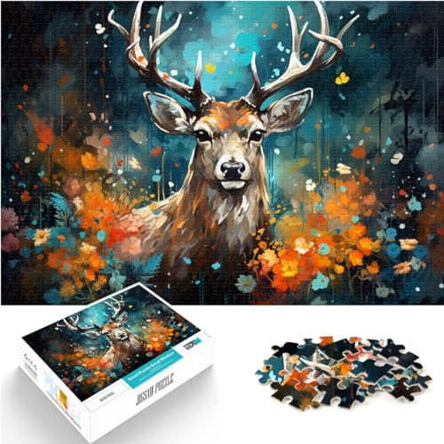 Spielzeug-Puzzle, Gemälde eines bunten Hirsches, 1000 Teile, Puzzle für Erwachsene, Holzpuzzle, Familienspiel, Stressabbau, schwieriges Herausforderungspuzzle, 1000 Teile (50 x 75 cm) von LGNBTGM