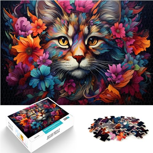 Spielzeug-Puzzle, Bunte psychedelische Katzen und Blumen, schwieriges, anspruchsvolles Puzzle, 1000-teiliges Holzpuzzle, Spielzeug, Denkspiel, 1000 Teile (50 x 75 cm) von LGNBTGM