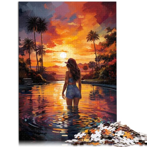 Spielzeug-Puzzle, farbenfroher, Psychedelischer, verträumter Sonnenuntergang am Pool für Erwachsene, 500-teiliges Puzzle, Holzpuzzle, tolles Geschenk für 500 Teile (38 x 52 cm) von LGNBTGM