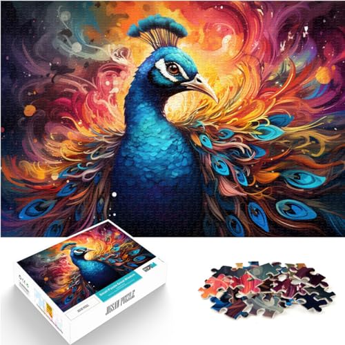 Spielzeug-Puzzle Bunter Pfau für Erwachsene 1000-teiliges Puzzle Holzpuzzle Familienspiel zum Stressabbau Schwieriges Herausforderungspuzzle 1000 Teile (50 x 75 cm) von LGNBTGM