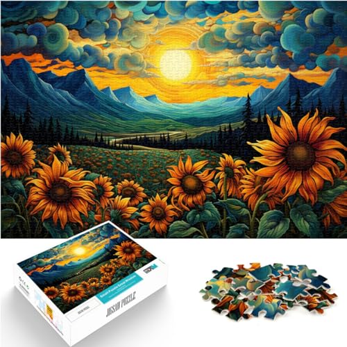 Spielzeug-Puzzle: Menschen im Sonnenblumental bei Nacht. Kunst-Puzzle für Erwachsene, 300 Teile, Holzpuzzle, Spielzeug, Denkspiel, 300 Teile (26 x 38 cm) von LGNBTGM